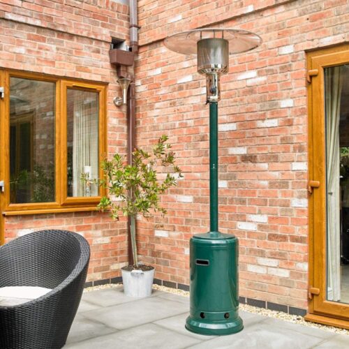 orchid green patio heater on patio