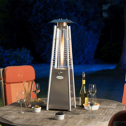 table top patio heater on table with chair in background