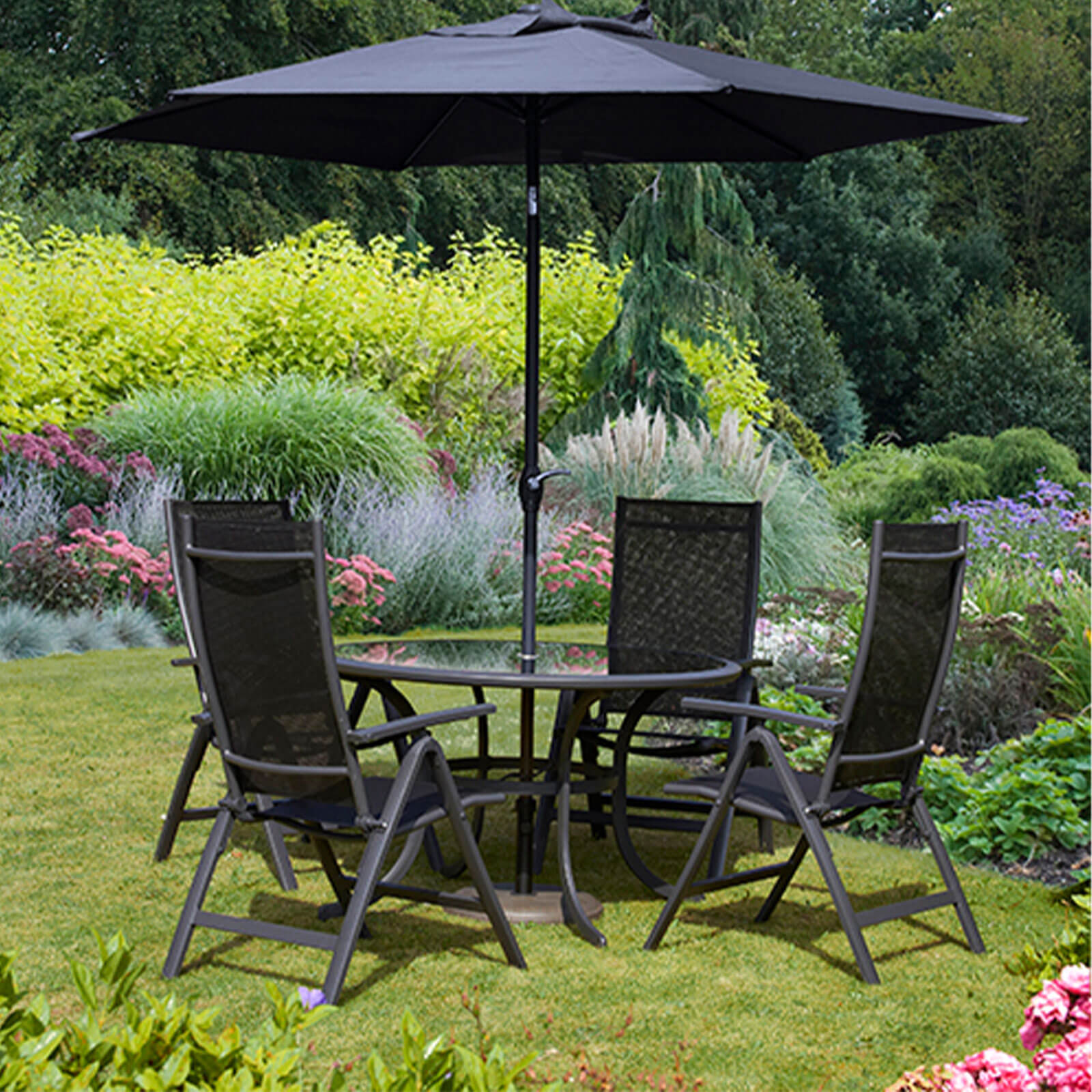 4 seat garden dining set with parasol