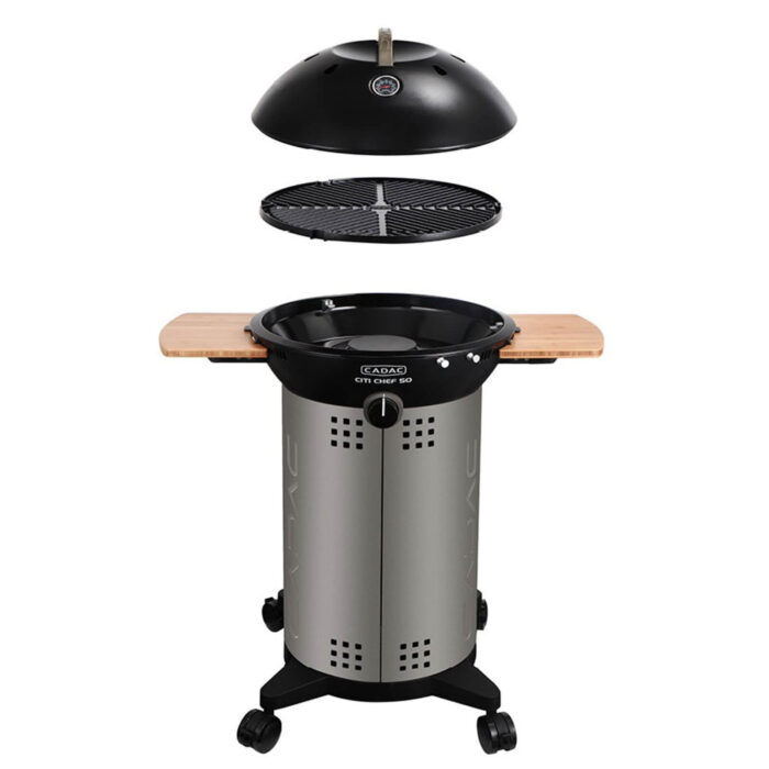 tiered cadac citi chef bbq with moving wheels and dome lid for gas cooking diameter pan 50cm