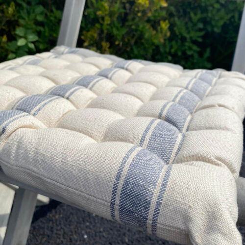 blue and cream cotton seat pad for garden furniture or wooden bistro sets for patio