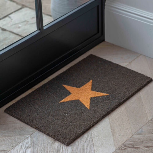 charcoal door mat with brown star made in coir for front door or porch