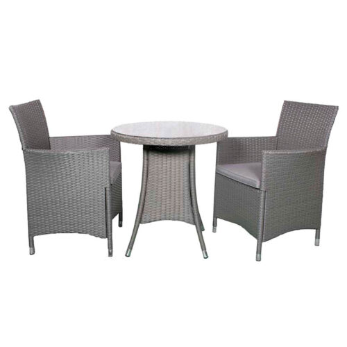 grey rattan 2 seat bistro dining set with cushioned seats for garden or patio