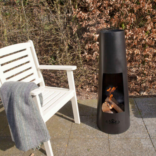 Terrace Round black chimenea fire pit heater for log burning fire pits in the garden in the summer