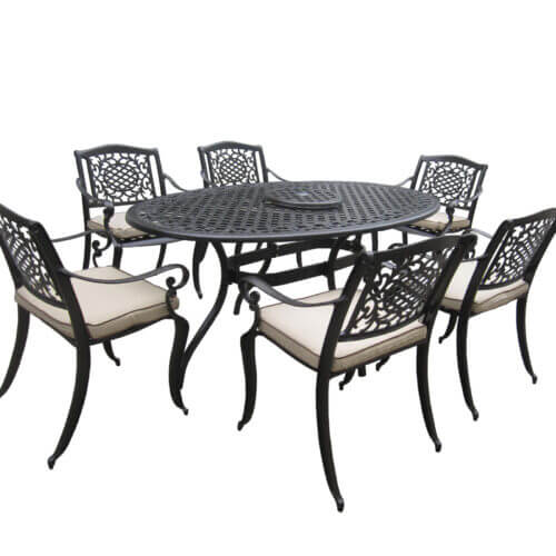 Helen's bay cast aluminium 6 seat oval dining table with lazy susan for the dining in the garden