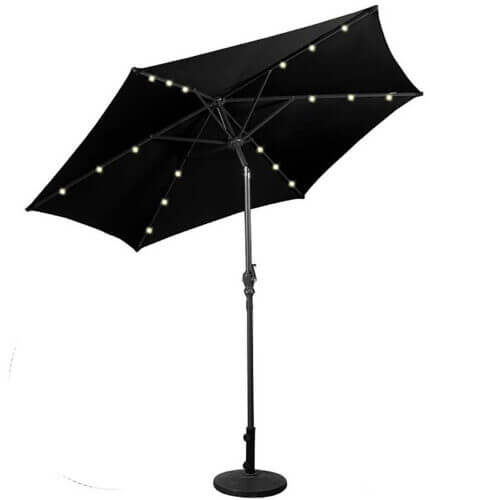 grey 2.7m crank & tilt LED strip parasol with 38mm pole with LED feature to add an ambient light in your garden and to protect you form the sun as a garden furniture accessory