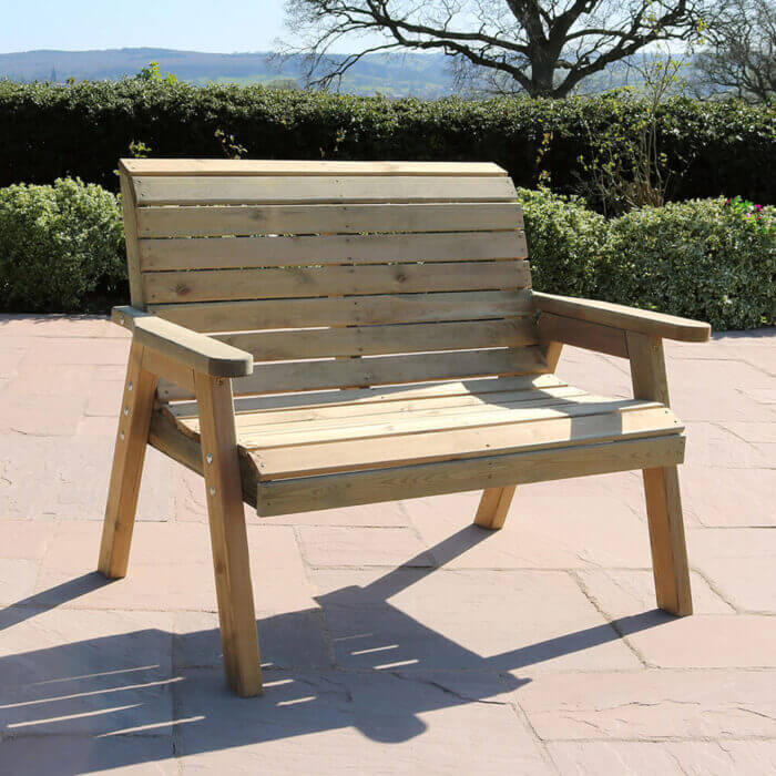 Charlotte Wooden 2 Seater Bench with curved seat base for the garden or patio area