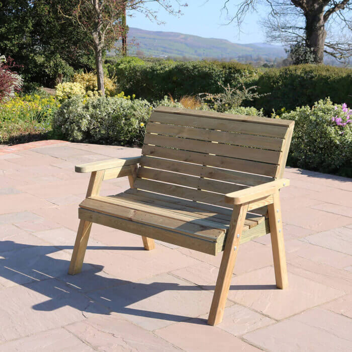 Charlotte Wooden 2 Seater Bench with curved seat base for the garden or patio area